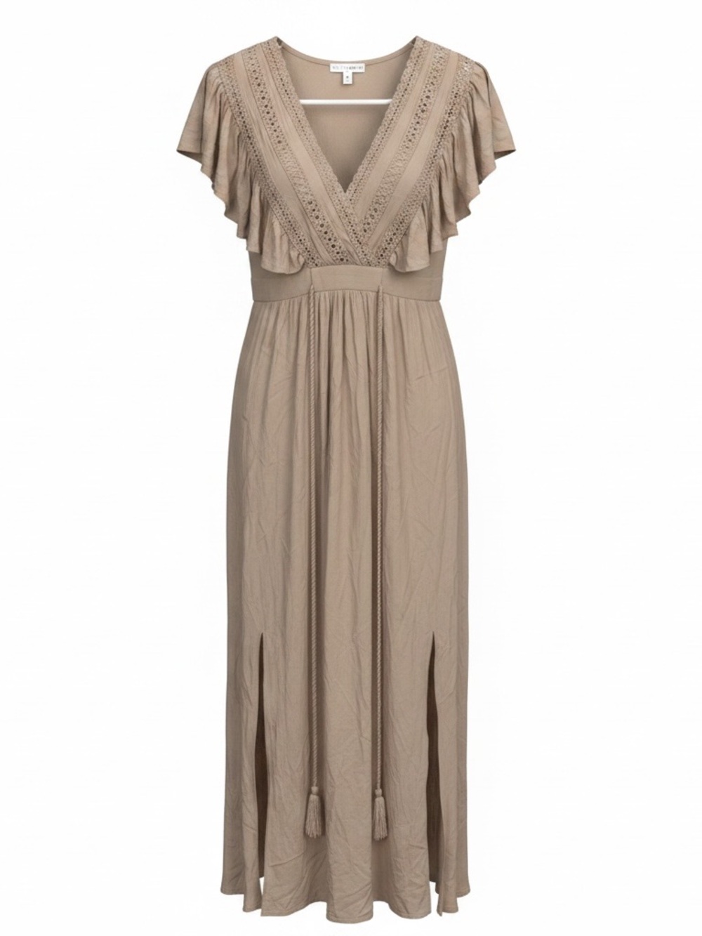 Baltic Born Taupe Ruffle Sleeve Maxi Dress